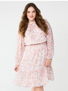 Draper James RSVP Dress Sz XS Womens Floral Chiffon Ruffle Tiered-Hem White Pink